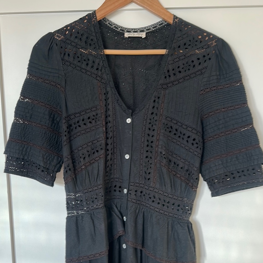 Loveshackfancy Black Ruffle Eyelet Buttoned Midi … - image 3